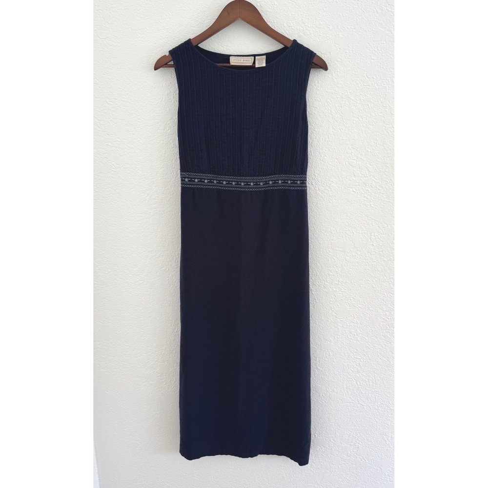 Linen Jumper Dress Women's Small Smocked Floral Embroidered Cottagecore Modest